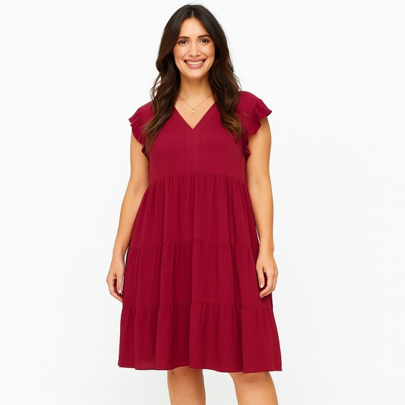 Entro Elegant Burgundy Midi Dress Size XL - Picture 1 of 5